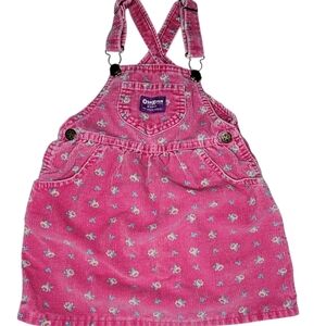 Vintage OshKosh B’Gosh Pink Floral Corduroy Overall Dress Size 4 Made in USA